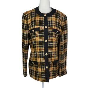 Vintage 90s Saville Yellow and Black Plaid Collarless Blazer Jacket 10